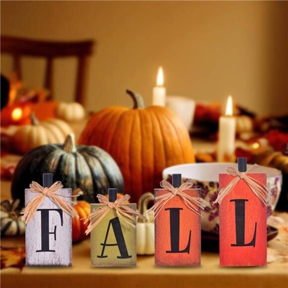 Fall Decorations for Home, 4 Pcs Rustic Farmhouse Home Table Autumn Decor Signs - Picture 6 of 7